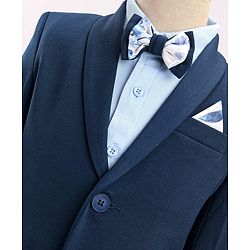 Babyhug Woven Full Sleeves Three Pieces Solid Colour Party Suit  With Bow -Dark Blue