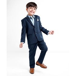 Babyhug Woven Full Sleeves Three Pieces Solid Colour Party Suit  With Bow -Dark Blue