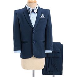 Babyhug Woven Full Sleeves Three Pieces Solid Colour Party Suit  With Bow -Dark Blue