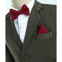 Babyhug Cotton Full Sleeves Party Wear Stretch Fit Suit With Blazer Solid - Olive