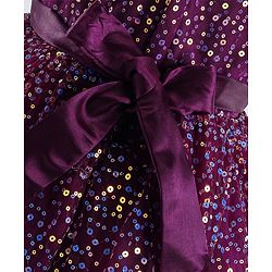 Babyhug Cap Sleeves All Over Sequin Embroidery Party Frock with Floral Corsage - Purple