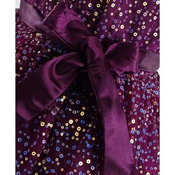 Babyhug Cap Sleeves All Over Sequin Embroidery Party Frock with Floral Corsage - Purple