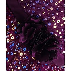 Babyhug Cap Sleeves All Over Sequin Embroidery Party Frock with Floral Corsage - Purple