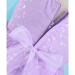 Babyhug Sleeveless Party Frock With Foil Print & Bow Applique- Lilac