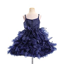 Babyhug Sleeveless 3D Petals Flare Flounce Party Frock with Floral Applique  - Navy Blue