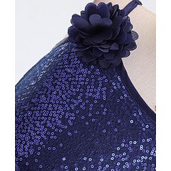 Babyhug Sleeveless 3D Petals Flare Flounce Party Frock with Floral Applique  - Navy Blue
