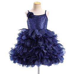 Babyhug Sleeveless 3D Petals Flare Flounce Party Frock with Floral Applique  - Navy Blue