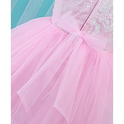 Babyhug Sleeveless Sequinned Party Frock With Bow Applique- Pink