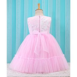 Babyhug Sleeveless Sequinned Party Frock With Bow Applique- Pink