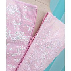 Babyhug Sleeveless Sequinned Party Frock With Bow Applique- Pink