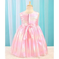 Babyhug Woven Sleeveless Metallic Party Frock with Floral Applique - Pink