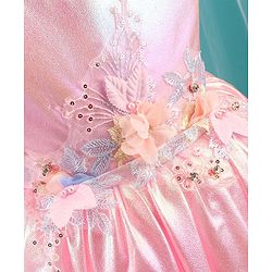 Babyhug Woven Sleeveless Metallic Party Frock with Floral Applique - Pink