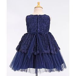 Babyhug Sleeveless Party Frock With Floral Applique - Navy Blue