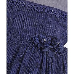 Babyhug Sleeveless Party Frock With Floral Applique - Navy Blue
