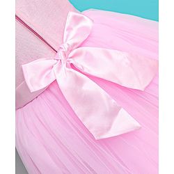 Babyhug Sleeveless Lace Scallop Party Frock With Bow Applique- Pink