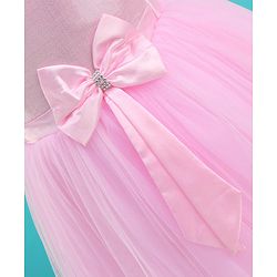 Babyhug Sleeveless Lace Scallop Party Frock With Bow Applique- Pink
