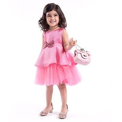 Babyhug Sleeveless Peplum Party Frock With Bow Applique - Dusty Pink