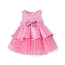 Babyhug Sleeveless Peplum Party Frock With Bow Applique - Dusty Pink