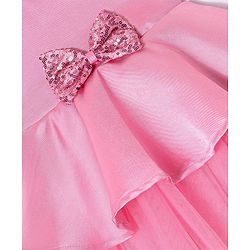 Babyhug Sleeveless Peplum Party Frock With Bow Applique - Dusty Pink