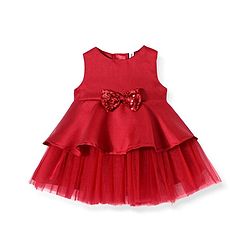 Babyhug Sleeveless Peplum Party Frock With Bow Applique - Red
