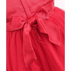 Babyhug Sleeveless Two Layered Mesh Party Frock With Bow Applique & Pearl Detailing- Red