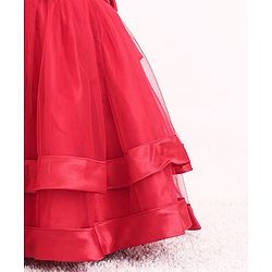 Babyhug Sleeveless Two Layered Mesh Party Frock With Bow Applique & Pearl Detailing- Red
