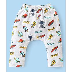 Babyhug Cotton Interlock Knit Full Length Diaper Pant with Stripes & Space Ships Print Pack of 3 - Navy Red & White