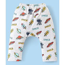 Babyhug Cotton Interlock Knit Full Length Diaper Pant with Stripes & Space Ships Print Pack of 3 - Navy Red & White