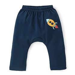 Babyhug Cotton Interlock Knit Full Length Diaper Pant with Stripes & Space Ships Print Pack of 3 - Navy Red & White