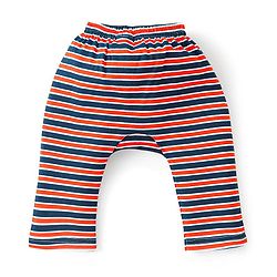 Babyhug Cotton Interlock Knit Full Length Diaper Pant with Stripes & Space Ships Print Pack of 3 - Navy Red & White
