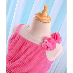Babyhug Sleeveless Butterfly Foil Printed Party Frock with Floral Corsage - Magenta