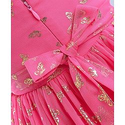 Babyhug Sleeveless Butterfly Foil Printed Party Frock with Floral Corsage - Magenta