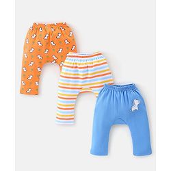 Babyhug Cotton Knit Full Length Diaper Pants With Zebra Print Pack Of 3 - White Orange & Blue