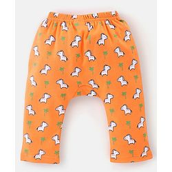 Babyhug Cotton Knit Full Length Diaper Pants With Zebra Print Pack Of 3 - White Orange & Blue