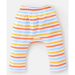 Babyhug Cotton Knit Full Length Diaper Pants With Zebra Print Pack Of 3 - White Orange & Blue