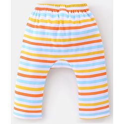 Babyhug Cotton Knit Full Length Diaper Pants With Zebra Print Pack Of 3 - White Orange & Blue