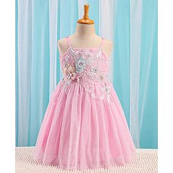 Babyhug Sleeveless Foil Printed with Embroidered Patch Party Frock - Light Pink