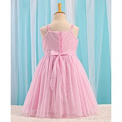 Babyhug Sleeveless Foil Printed with Embroidered Patch Party Frock - Light Pink