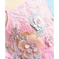 Babyhug Sleeveless Foil Printed with Embroidered Patch Party Frock - Light Pink