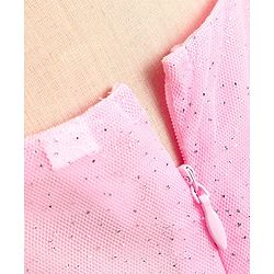 Babyhug Sleeveless Foil Printed with Embroidered Patch Party Frock - Light Pink