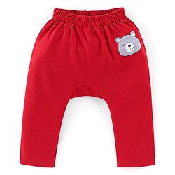 Babyhug Interlock Cotton Knit Full Length Diaper Pants Teddy Print Pack of 3 - Red & Yellow