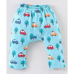 Babyhug Cotton Diaper Pants Striped & Car Print Pack of 3 - Blue & Green