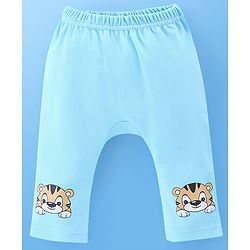 Babyhug Cotton Knit Full Length Diaper Pants Stripes & Tiger Print Pack Of 3 - White & Blue