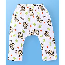Babyhug Cotton Knit Full Length Diaper Pants Stripes & Tiger Print Pack Of 3 - White & Blue