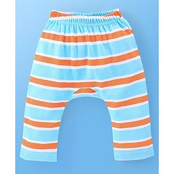 Babyhug Cotton Knit Full Length Diaper Pants Stripes & Tiger Print Pack Of 3 - White & Blue