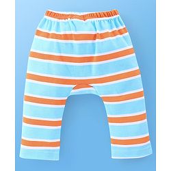 Babyhug Cotton Knit Full Length Diaper Pants Stripes & Tiger Print Pack Of 3 - White & Blue