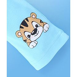 Babyhug Cotton Knit Full Length Diaper Pants Stripes & Tiger Print Pack Of 3 - White & Blue