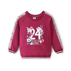 Babyhug Cotton Knit Full Sleeves Sweatshirt With Numbers Graphics & Sequins Detailing - Maroon
