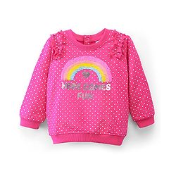 Babyhug Cotton Knit Full Balloon Sleeves Polka Dots Printed with Sequins & Ruffle Detailing Sweatshirt -Pink