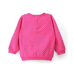 Babyhug Cotton Knit Full Balloon Sleeves Polka Dots Printed with Sequins & Ruffle Detailing Sweatshirt -Pink